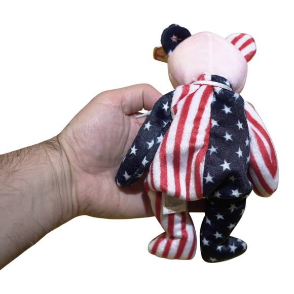 VTG TY Beanie Babies Spangle Bear 1999 Pink Face Patriotic Stars Stripes NWT - Picture 2 of 9